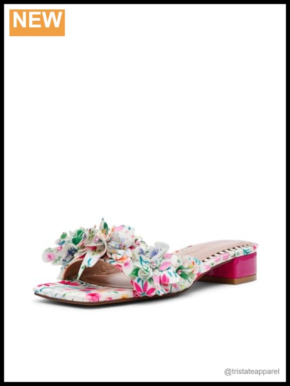 Block Heel Slide Sandals Floral Open Toe Slip On Dress Heeled Sandals